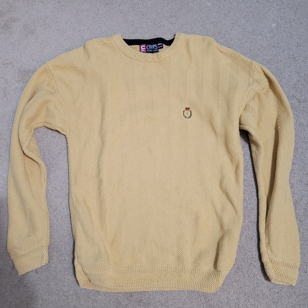 Chaps Men's Light Yellow Crewneck Herringbone Sweater